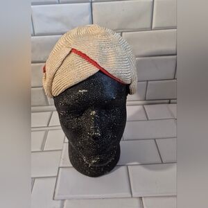 Montaldo’s Miss Alice Ladies Vintage Woven Nylon Crescent Style Hat Cream With O